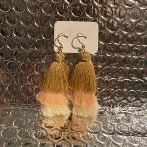 Beige,tan,peach colored tassel statement earrings